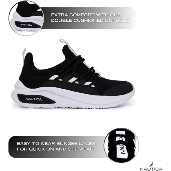 imageNautica Kids Athletic SlipOn Sneakers  Comfortable Bungee Running Shoes for Boys and Girls  Stylish and Supportive Footwear for Active Kids Big KidLittle KidToddlerBlack White