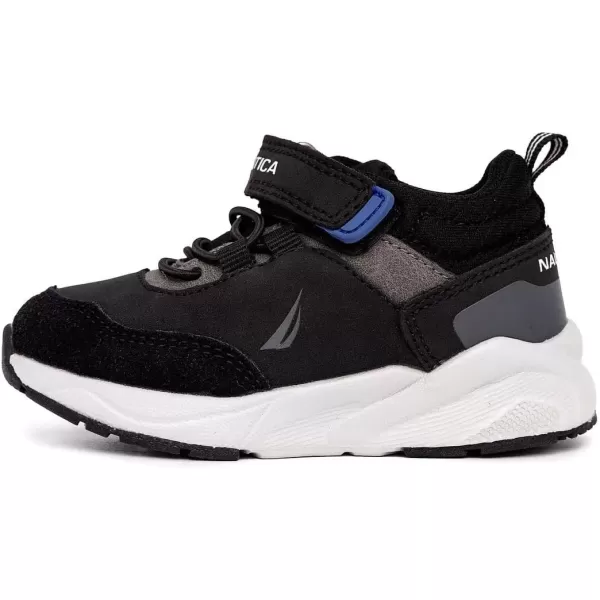 imageNautica Kids Fashion Sneaker Athletic Running Shoe with One Strap Boys  GirlsToddlerLittle KidBlack Grey Cobaltlake Sky