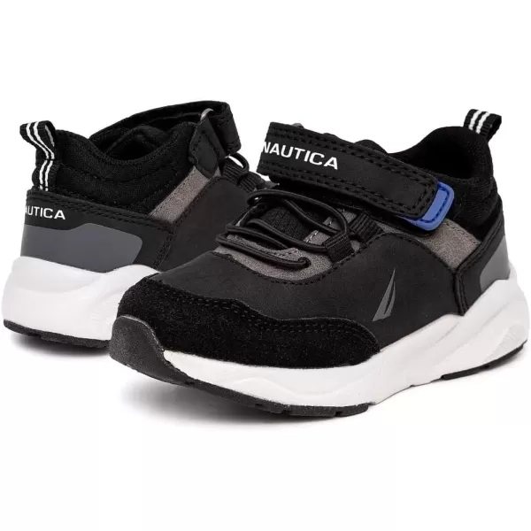 imageNautica Kids Fashion Sneaker Athletic Running Shoe with One Strap Boys  GirlsToddlerLittle KidBlack Grey Cobaltlake Sky
