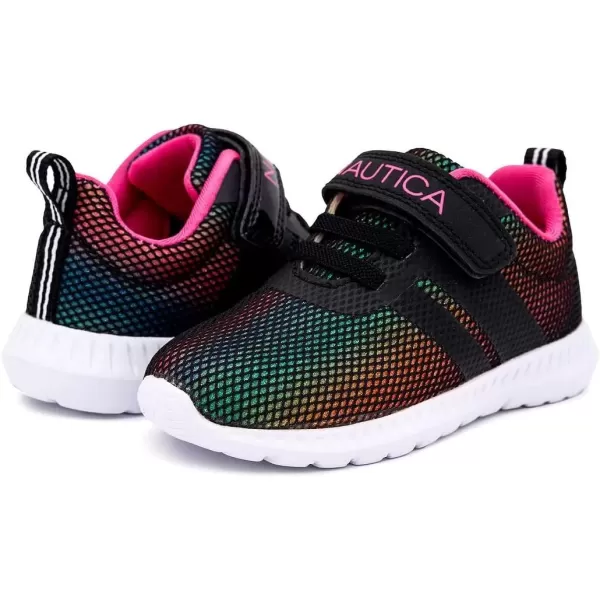 imageNautica Kids Fashion Sneaker Athletic Running Shoe with One Strap Boys  GirlsToddlerLittle KidBlack Rainbowtowheee