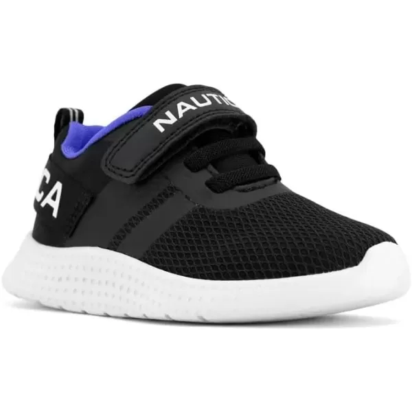 imageNautica Kids Fashion Sneaker Athletic Running Shoe with One Strap Boys  GirlsToddlerLittle KidBlack Square Neo