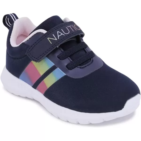 imageNautica Kids Fashion Sneaker Athletic Running Shoe with One Strap Boys  GirlsToddlerLittle KidNavy Neo Rainbow