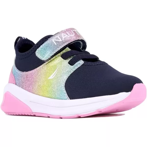 imageNautica Kids Fashion Sneaker Athletic Running Shoe with One Strap Boys  GirlsToddlerLittle KidNavy Rainbow Glitter