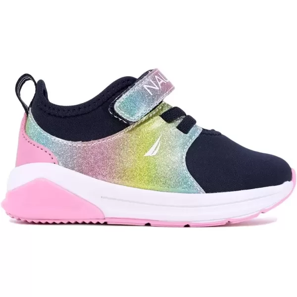 imageNautica Kids Fashion Sneaker Athletic Running Shoe with One Strap Boys  GirlsToddlerLittle KidNavy Rainbow Glitter