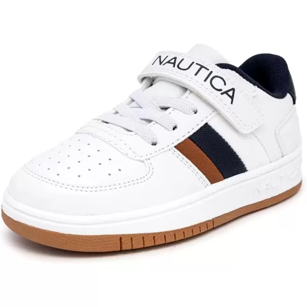 imageNautica Kids Fashion Sneaker Athletic Running Shoe with One Strap Boys  GirlsToddlerLittle KidNovenwhite Navy Tan