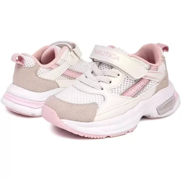 imageNautica Kids Fashion Sneaker Athletic Running Shoe with One Strap Boys  GirlsToddlerLittle KidWhite Pink Grey