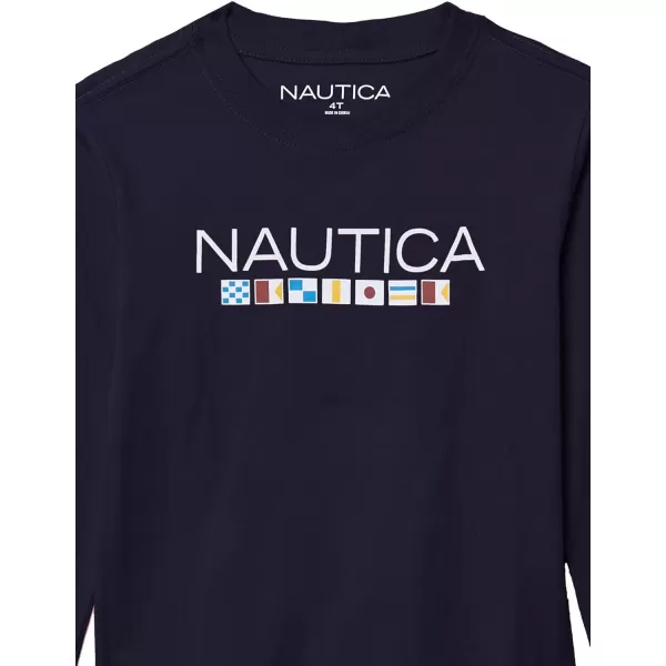 imageNautica Boys Long Sleeve Graphic Crew Neck TShirt Soft Comfortable Relaxed FitFlags Sport Navy Gb19