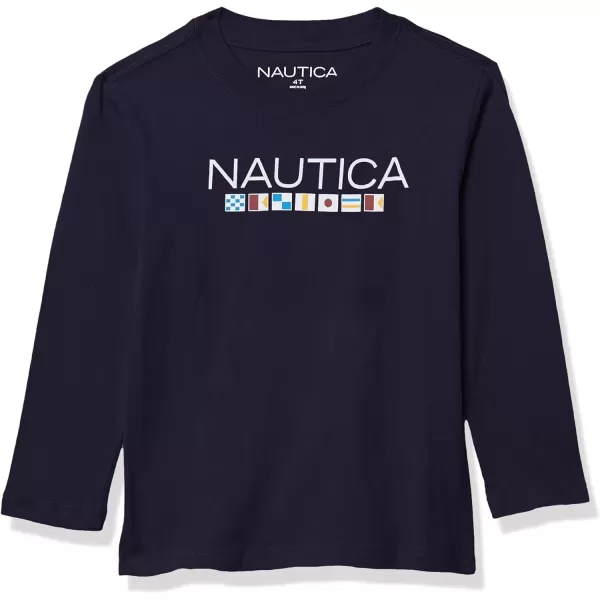 imageNautica Boys Long Sleeve Graphic Crew Neck TShirt Soft Comfortable Relaxed FitFlags Sport Navy Gb19