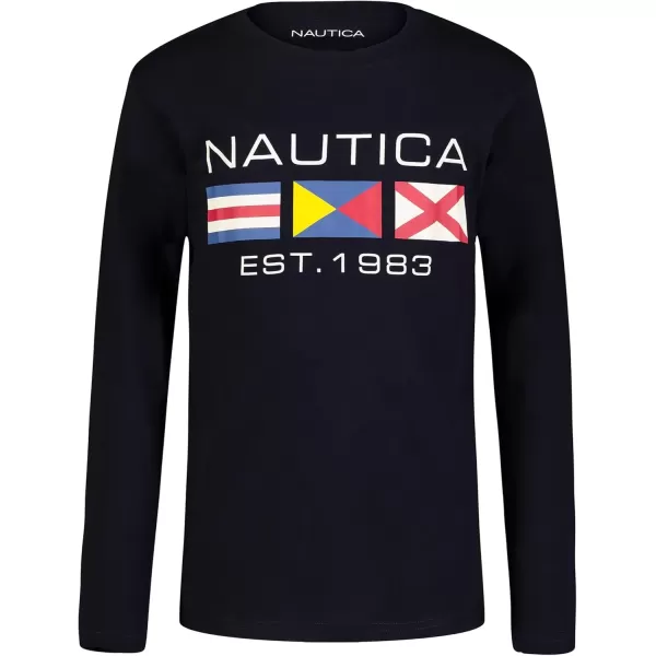 imageNautica Boys Long Sleeve Graphic Crew Neck TShirt Soft Comfortable Relaxed FitIcon Sport Navy