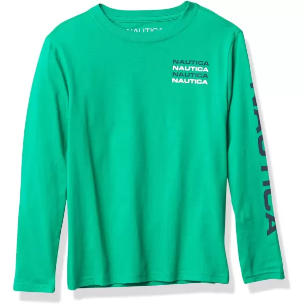 imageNautica Boys Long Sleeve Graphic Crew Neck TShirt Soft Comfortable Relaxed FitStacked Green Da21