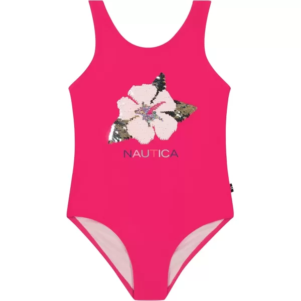 imageNautica Girls OnePiece Swimsuit with UPF 50 Sun Protection Quick Drying Bathing SuitBeetroot Purple