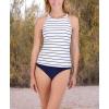 imageNautica Womens Standard Crossback High Neck Tankini Swimsuit Top with Double StrapsWhite Stripe