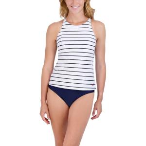 imageNautica Womens Standard Crossback High Neck Tankini Swimsuit Top with Double StrapsWhite Stripe