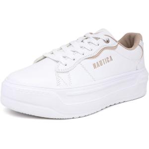 imageNautica Womens Fashion Sneakers Casual Shoes with Platform LowTop Chunky Design LaceUp for Walking and TennisWhite Sandhycrest