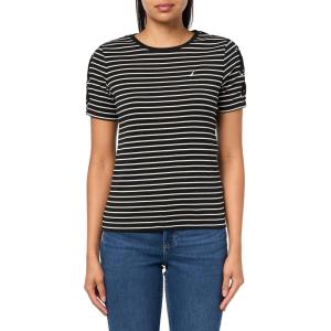 imageNautica Womens TShirt Cotton Crewneck with Laceup Sleeve DetailBlackWhite Swan