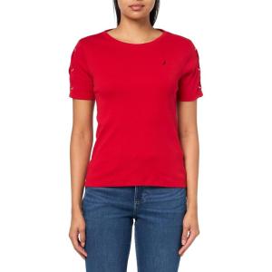 imageNautica Womens TShirt Cotton Crewneck with Laceup Sleeve DetailHaute Red