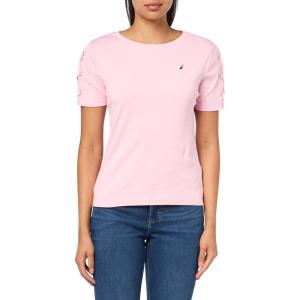 imageNautica Womens TShirt Cotton Crewneck with Laceup Sleeve DetailTaffy Pink