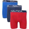 imageNautica Mens 3 Pack Cotton Stretch Boxer BriefSeacobaltPeacoatSailprint Red
