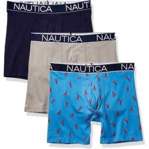 imageNautica Mens 3 Pack Cotton Stretch Boxer BriefAlloyPeacoatLobster Printaero Blue