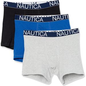 imageNautica Mens 3 Pack Cotton Stretch Boxer BriefBlackGreySea Cobalt