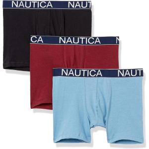 imageNautica Mens 3 Pack Cotton Stretch Boxer BriefBlackTawny PortAero Blue