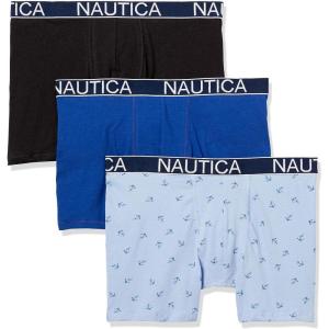 imageNautica Mens 3 Pack Cotton Stretch Boxer BriefBlackWindsurfAnchor Printcoastal Sky