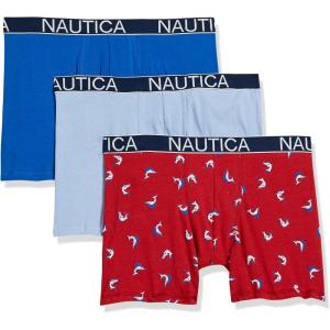 imageNautica Mens 3 Pack Cotton Stretch Boxer BriefCoastal SkySea CobaltSwordfish Printnautica Red