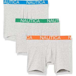 imageNautica Mens 3 Pack Cotton Stretch Boxer BriefHeather Grey  OrangePro BlueGreen Waistband