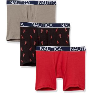 imageNautica Mens 3 Pack Cotton Stretch Boxer BriefNautica RedPlatinum GreyLobster Printblack