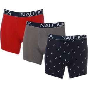 imageNautica Mens 3 Pack Cotton Stretch Boxer BriefNautica RedPlatinum GreySailprint Peacoat