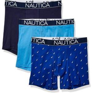 imageNautica Mens 3 Pack Cotton Stretch Boxer BriefPeacoatAero BlueSail Printsurf the Web