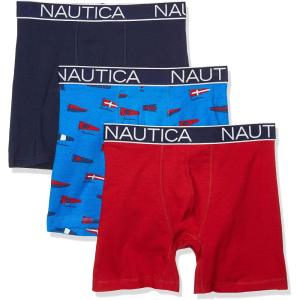 imageNautica Mens 3 Pack Cotton Stretch Boxer BriefPeacoatNautica RedFlag Printelectric Blue