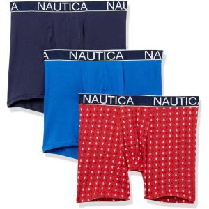 imageNautica Mens 3 Pack Cotton Stretch Boxer BriefPeacoatSea CobaltAnchor Printnautica Red