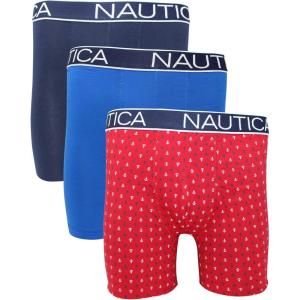 imageNautica Mens 3 Pack Cotton Stretch Boxer BriefPeacoatSeacobaltAnchor Print Red