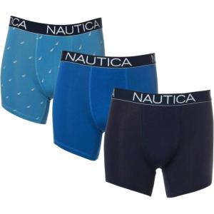 imageNautica Mens 3 Pack Cotton Stretch Boxer BriefPeacoatSeacobaltSailprint Aeroblue