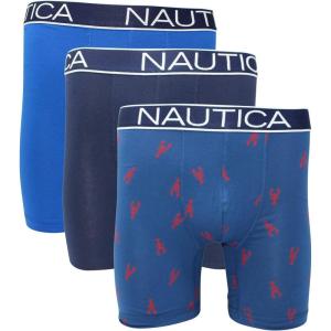 imageNautica Mens 3 Pack Cotton Stretch Boxer BriefSeacobaltPeacoatLobster Print Estate