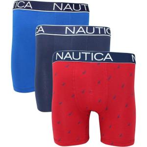 imageNautica Mens 3 Pack Cotton Stretch Boxer BriefSeacobaltPeacoatSailprint Red