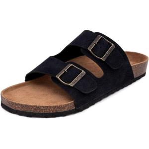 imageNautica Mens Sandals  Casual Slides with 2 Adjustable Buckle Straps and Cork Footbed for Ultimate Comfort and Style RegularWide Width Big SizeBlack X Tumbled