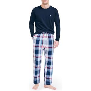 imageNautica Mens Soft Woven 100 Cotton Elastic Waistband Sleep Pajama PantRedBlue