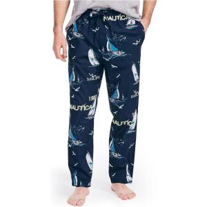 imageNautica Mens Soft Woven 100 Cotton Elastic Waistband Sleep Pajama PantSailboat Blue