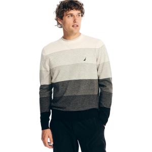 imageNautica Mens Sustainably Crafted Crewneck SweatshirtStriped BlackGrey