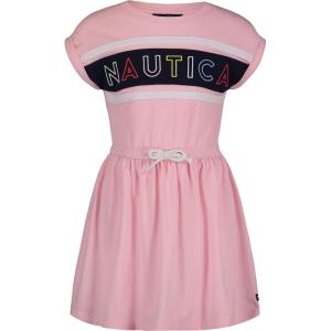 imageNautica Girls Short Sleeve Jersey Tee Dress with Elastic Cinched Waist Fun Designs ampamp ColorsAlmond Billboard