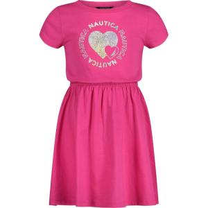 imageNautica Girls Short Sleeve Jersey Tee Dress with Elastic Cinched Waist Fun Designs ampamp ColorsBeetroot Purple