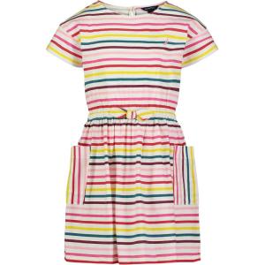 imageNautica Girls Short Sleeve Jersey Tee Dress with Elastic Cinched Waist Fun Designs ampamp ColorsEgret Stripe