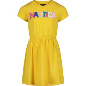 imageNautica Girls Short Sleeve Jersey Tee Dress with Elastic Cinched Waist Fun Designs ampamp ColorsMaize