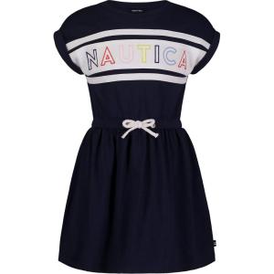 imageNautica Girls Short Sleeve Jersey Tee Dress with Elastic Cinched Waist Fun Designs ampamp ColorsPeacoat Billboard