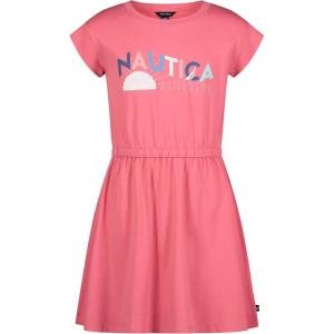 imageNautica Girls Short Sleeve Jersey Tee Dress with Elastic Cinched Waist Fun Designs ampamp ColorsRapture Rose