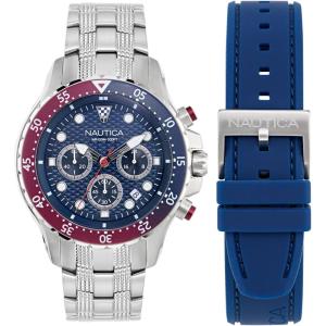 imageNautica NST Stainless Steel Bracelet ampamp Silicone Strap Watch Box Set