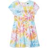 imageNautica Girls Short Sleeve Jersey Tee Dress with Elastic Cinched Waist Fun Designs ampamp ColorsWhite Sunburst Tie Dye