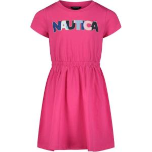 imageNautica Girls Short Sleeve Jersey Tee Dress with Elastic Cinched Waist Fun Designs ampamp ColorsFuchsia Purple